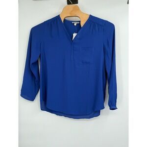PLEIONE Blouse Top V-Neck Long Sleeve‎ Relaxed Fit Royal Blue Woman Tunic NWT XL